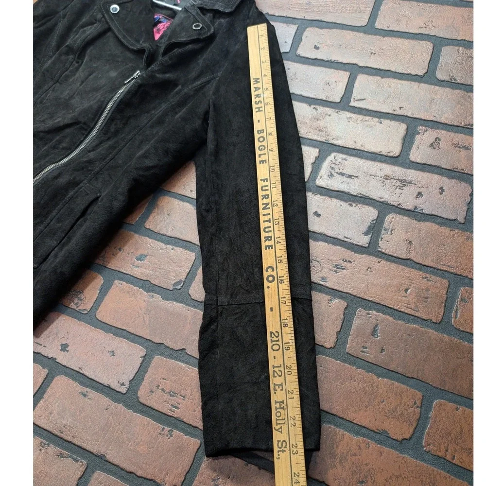 Isaac Mizrahi‎ Live Genuine Black Suede Leather Moto Jacket Asymmetricalic W-6